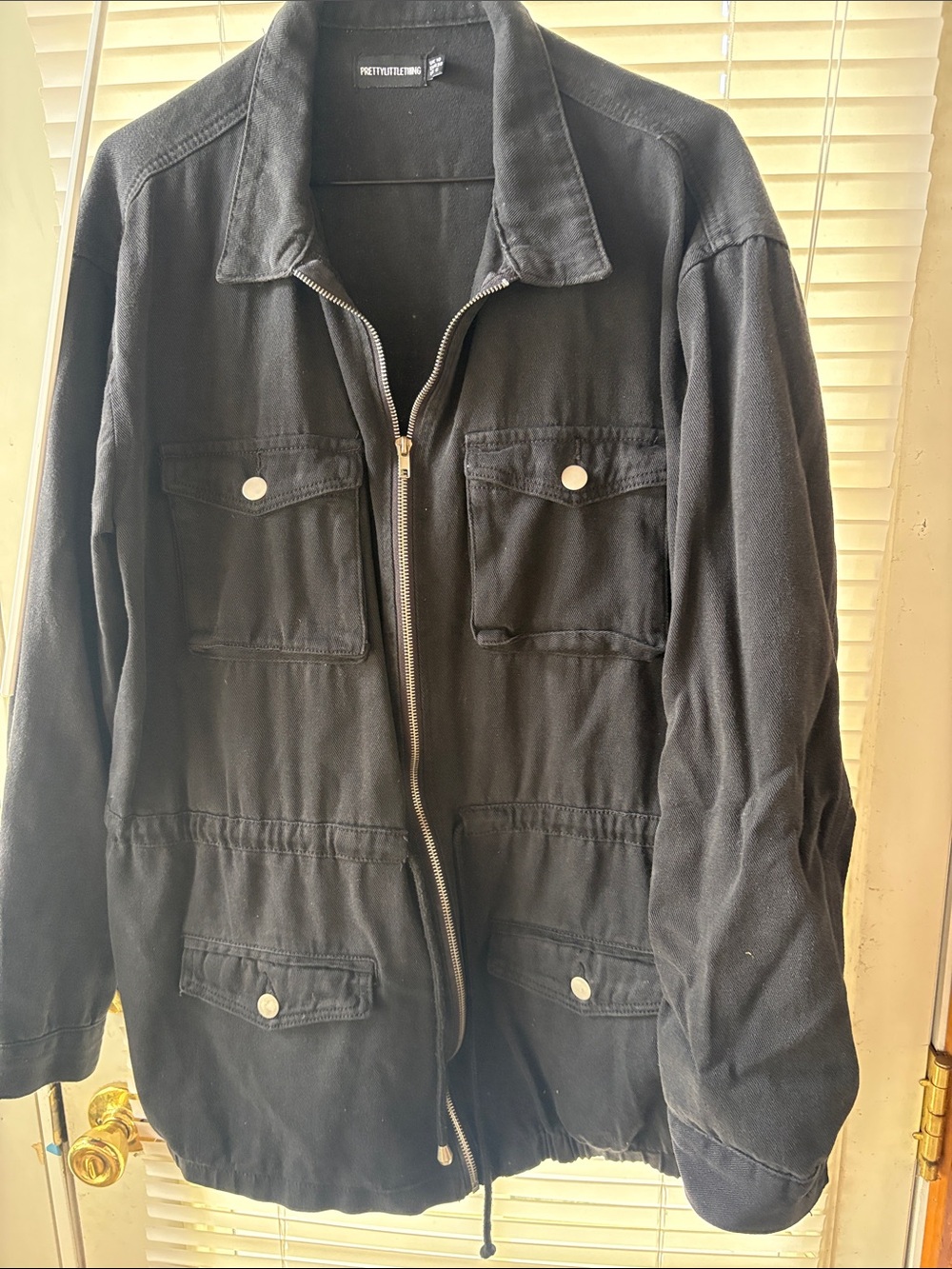 PrettyLittleThing Black Military Field Zip Jacket